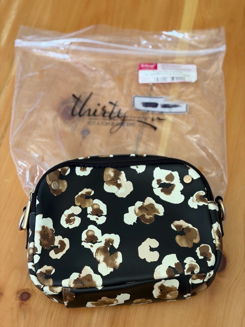 thirty-one Black Floral Print Crossbody Bag with Brown and Cream Accents